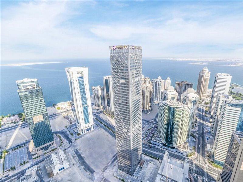 الشقق الفندقية ألِف الدوحة ريزيدنسز مجموعة كوريو من هيلتون المظهر الخارجي الصورة Aerial view of the West Bay district